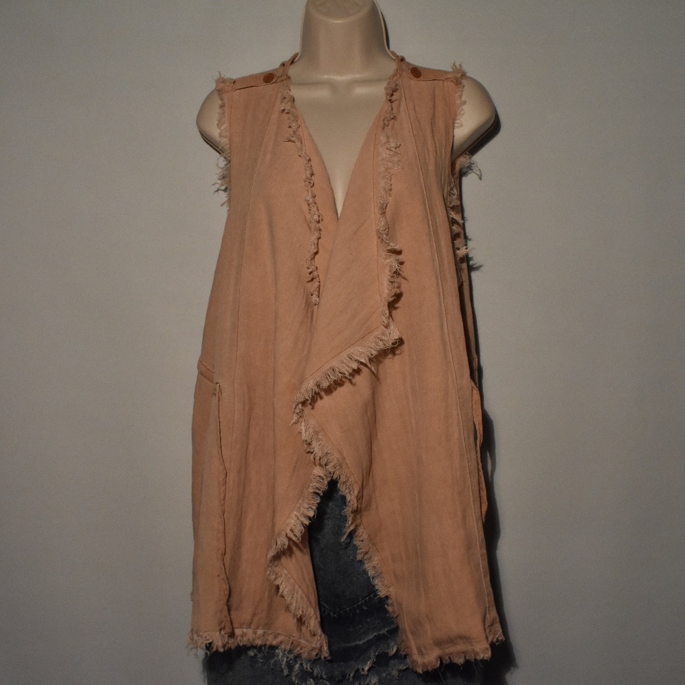 Umgee Bohemian Vest with Frayed Hem and Waist Tie